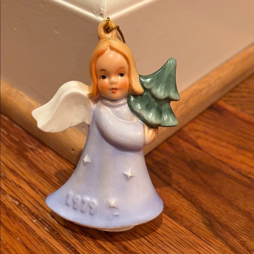 Antique Goebel Porcelain Angel Ornament with Tree Dated 1979